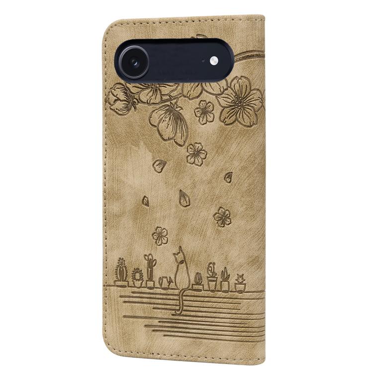 For iPhone Air Cartoon Sakura Cat Embossed Leather Phone Case
