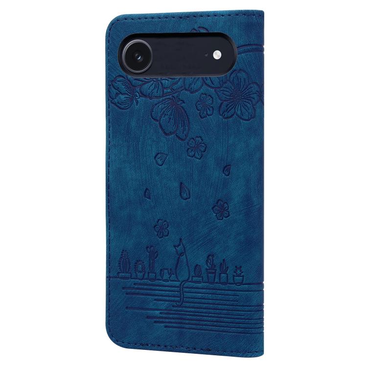 For iPhone Air Cartoon Sakura Cat Embossed Leather Phone Case