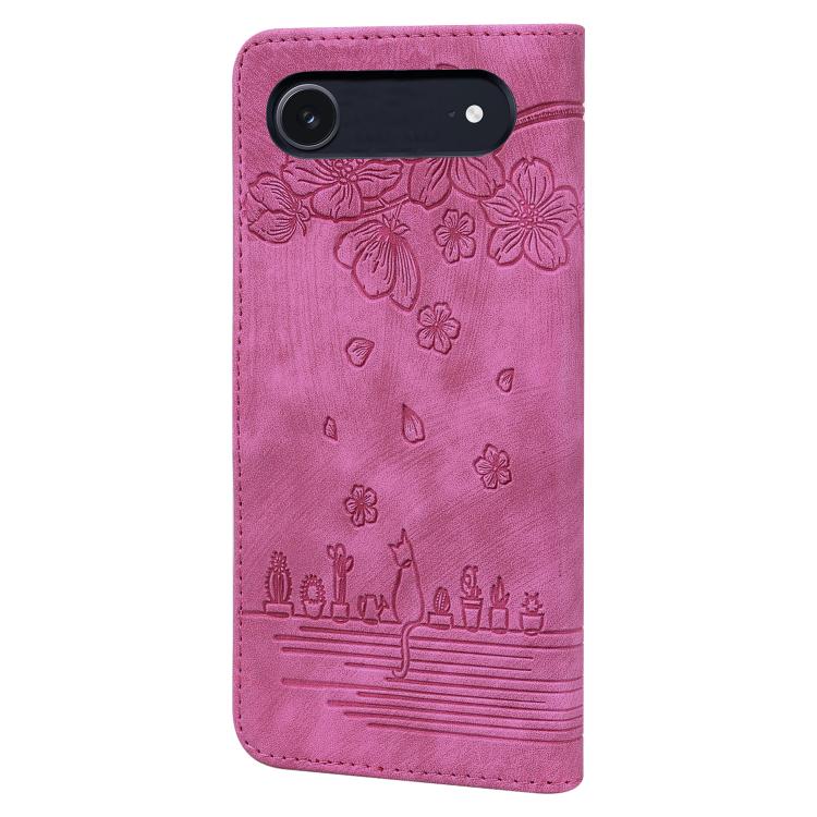 For iPhone Air Cartoon Sakura Cat Embossed Leather Phone Case