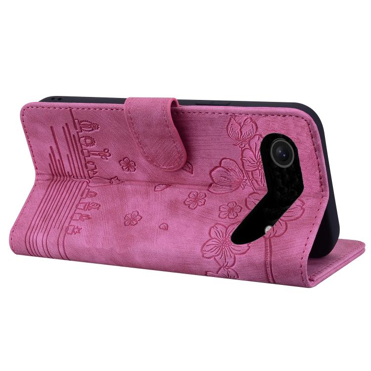 For iPhone Air Cartoon Sakura Cat Embossed Leather Phone Case