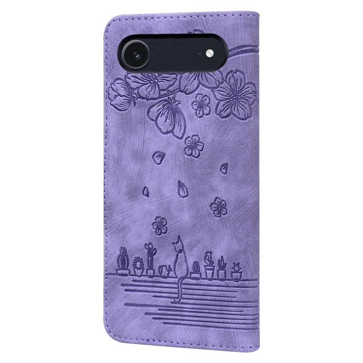 For iPhone Air Cartoon Sakura Cat Embossed Leather Phone Case