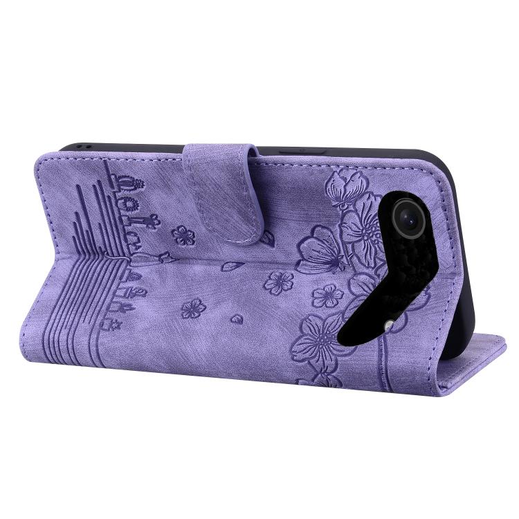 For iPhone Air Cartoon Sakura Cat Embossed Leather Phone Case