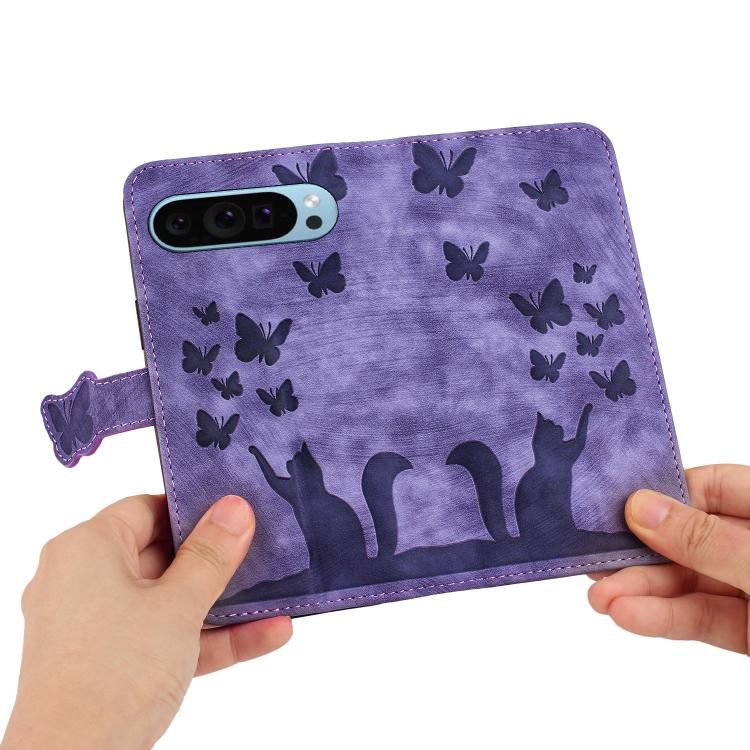 For Google Pixel 9 Pro XL / 10 Pro XL Butterfly Cat Embossing Flip Leather Phone Case