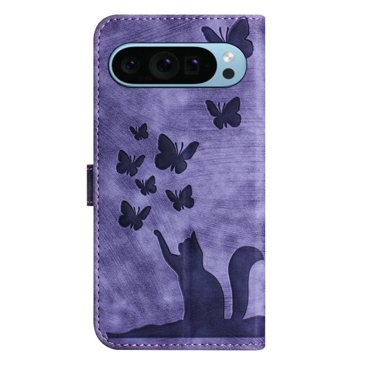For Google Pixel 9 / 10 Pro Butterfly Cat Embossing Flip Leather Phone Case