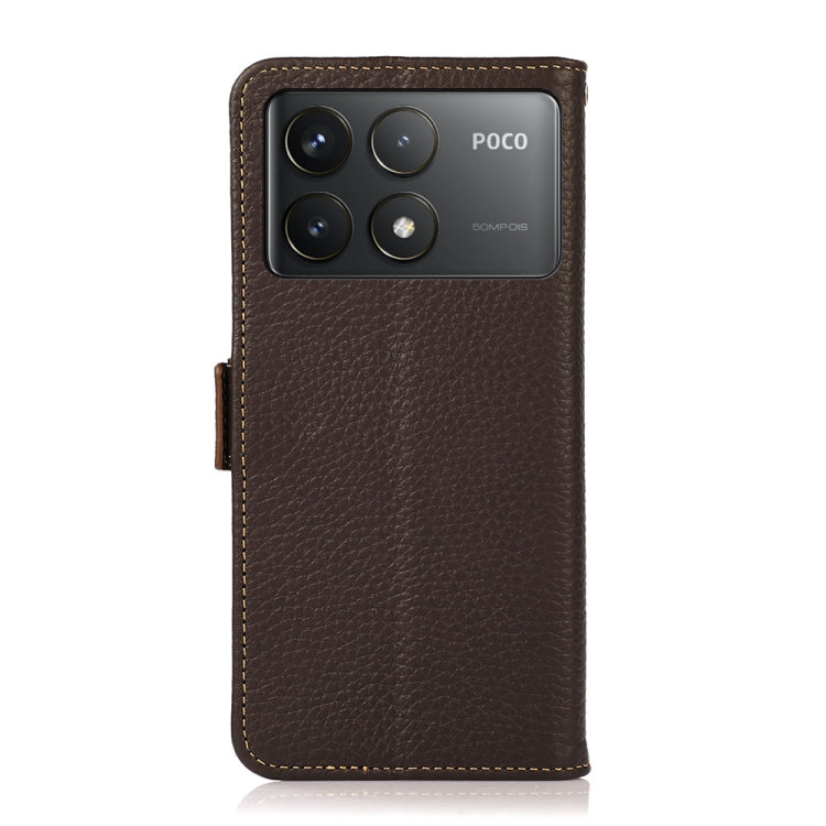 For Xiaomi POCO F6 Pro KHAZNEH Side-Magnetic Litchi Genuine Leather RFID Phone Case