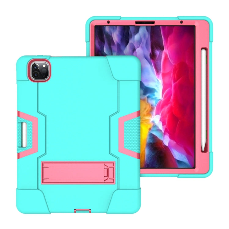 For iPad Pro 12.9 2021 / 2020 / 2019 Contrast Color Silicone + PC Protective Tablet Case with Holder