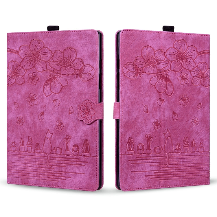 For Amazon Kindle Paperwhite 12th 2024 Cartoon Sakura Cat Embossed Leather Tablet Case