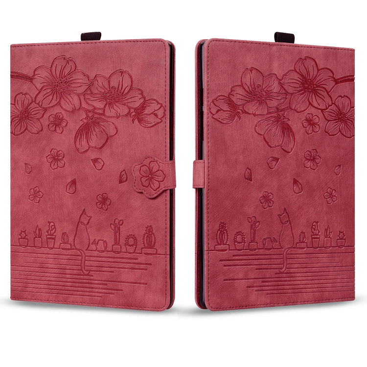 For Amazon Kindle Paperwhite 12th 2024 Cartoon Sakura Cat Embossed Leather Tablet Case