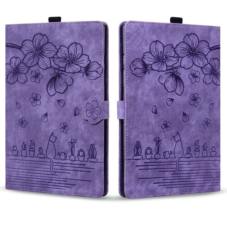For Amazon Kindle Paperwhite 12th 2024 Cartoon Sakura Cat Embossed Leather Tablet Case