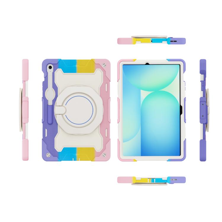 For Samsung Galaxy Tab S10 FE+ Armor Portable Rotating Ring Holder Silicone Tablet Case