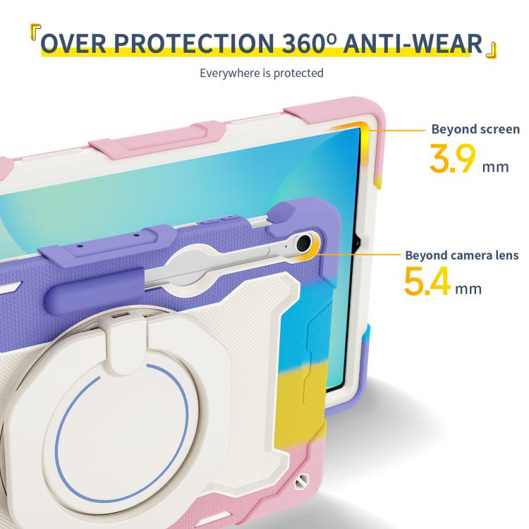 For Samsung Galaxy Tab S10 FE+ Armor Portable Rotating Ring Holder Silicone Tablet Case
