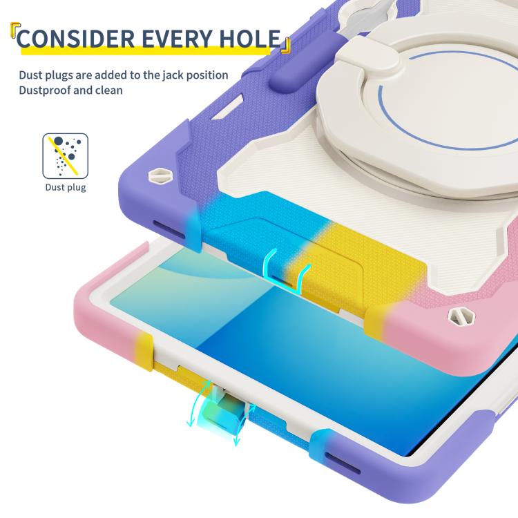 For Samsung Galaxy Tab S10 FE+ Armor Portable Rotating Ring Holder Silicone Tablet Case