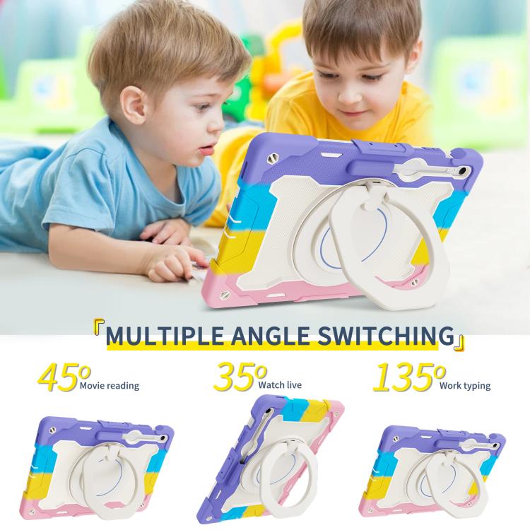 For Samsung Galaxy Tab S10 FE+ Armor Portable Rotating Ring Holder Silicone Tablet Case
