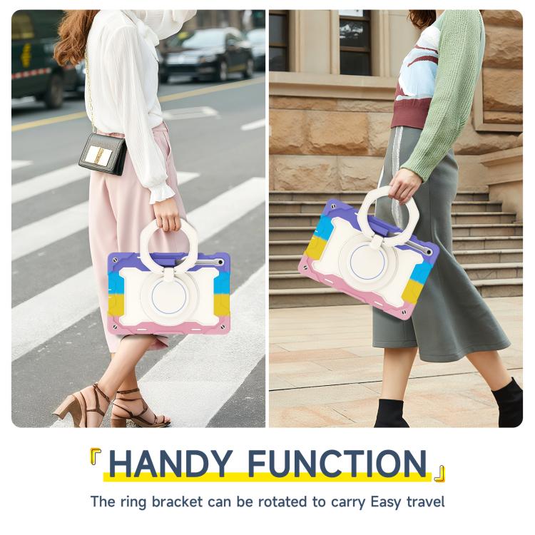 For Samsung Galaxy Tab S10 FE+ Armor Portable Rotating Ring Holder Silicone Tablet Case