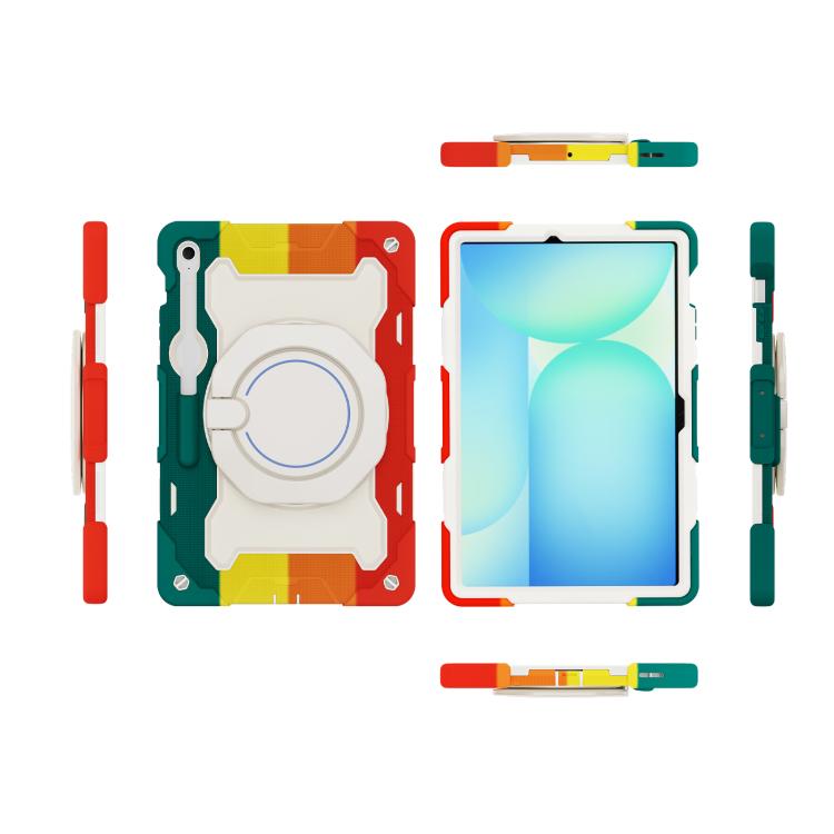 For Samsung Galaxy Tab S10 FE+ Armor Portable Rotating Ring Holder Silicone Tablet Case