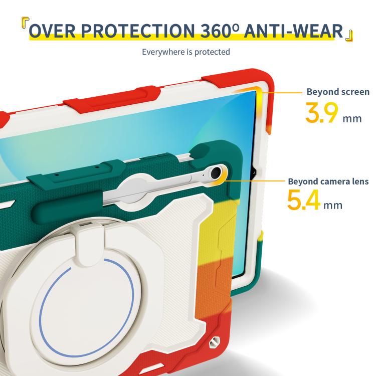 For Samsung Galaxy Tab S10 FE+ Armor Portable Rotating Ring Holder Silicone Tablet Case