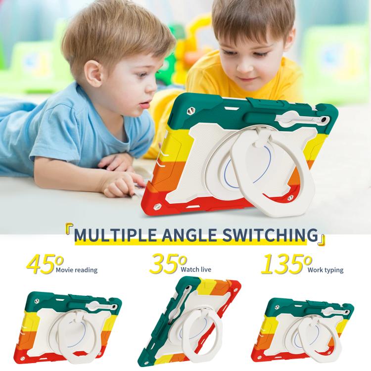 For Samsung Galaxy Tab S10 FE+ Armor Portable Rotating Ring Holder Silicone Tablet Case