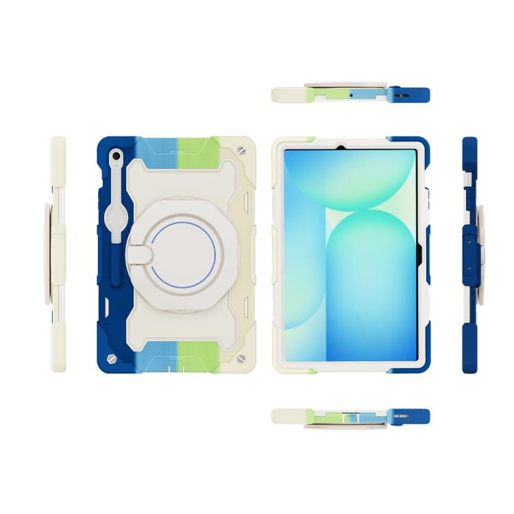 For Samsung Galaxy Tab S10 FE+ Armor Portable Rotating Ring Holder Silicone Tablet Case