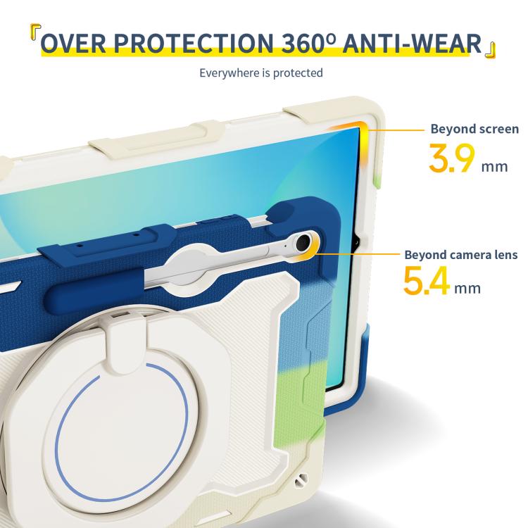 For Samsung Galaxy Tab S10 FE+ Armor Portable Rotating Ring Holder Silicone Tablet Case
