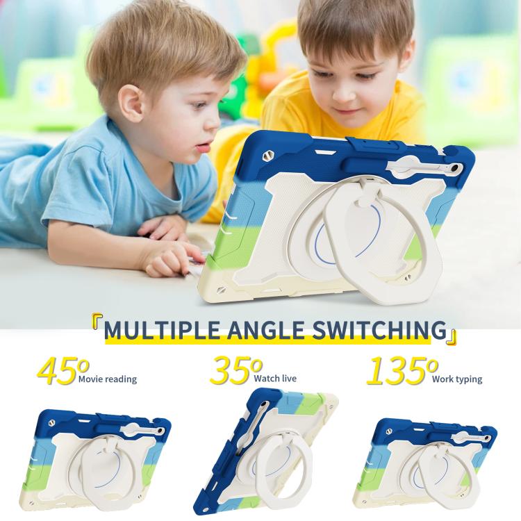 For Samsung Galaxy Tab S10 FE+ Armor Portable Rotating Ring Holder Silicone Tablet Case
