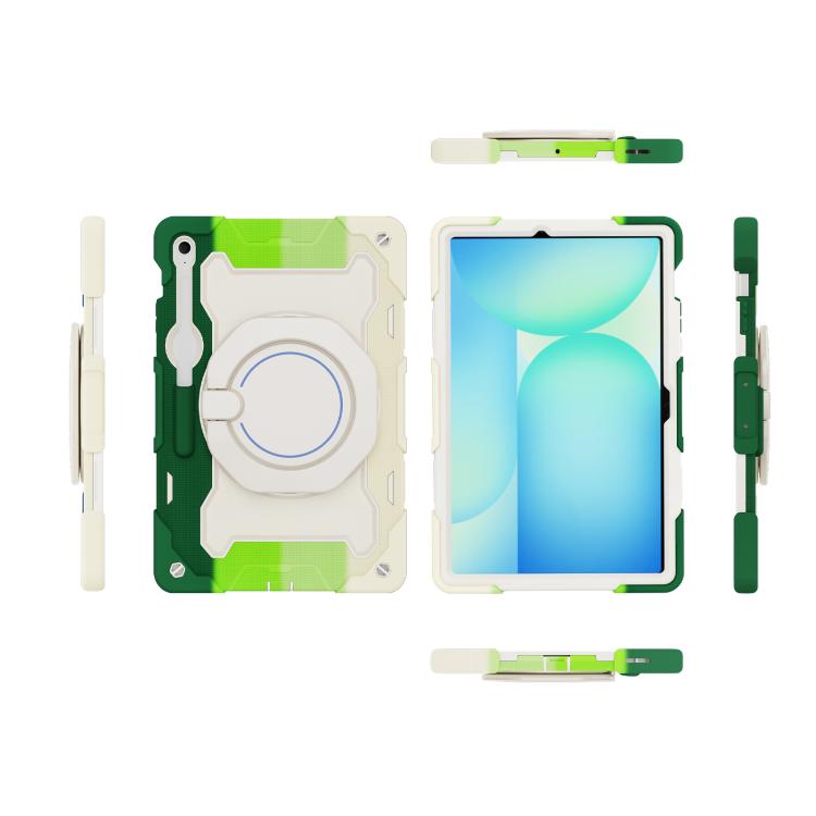 For Samsung Galaxy Tab S10 FE+ Armor Portable Rotating Ring Holder Silicone Tablet Case
