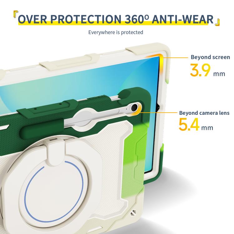 For Samsung Galaxy Tab S10 FE+ Armor Portable Rotating Ring Holder Silicone Tablet Case