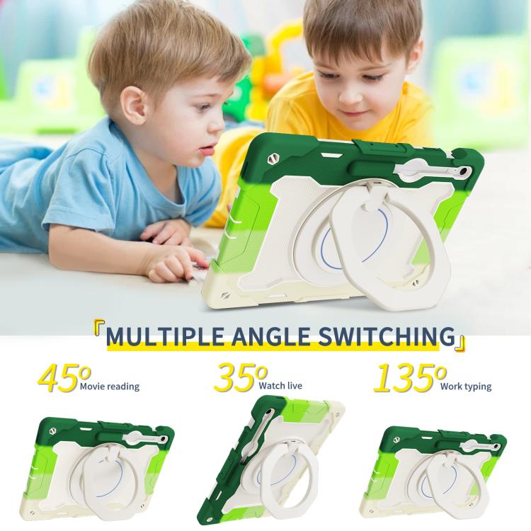 For Samsung Galaxy Tab S10 FE+ Armor Portable Rotating Ring Holder Silicone Tablet Case