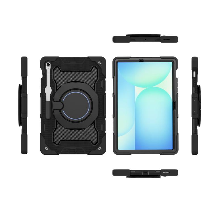 For Samsung Galaxy Tab S10 FE+ Armor Portable Rotating Ring Holder Silicone Tablet Case