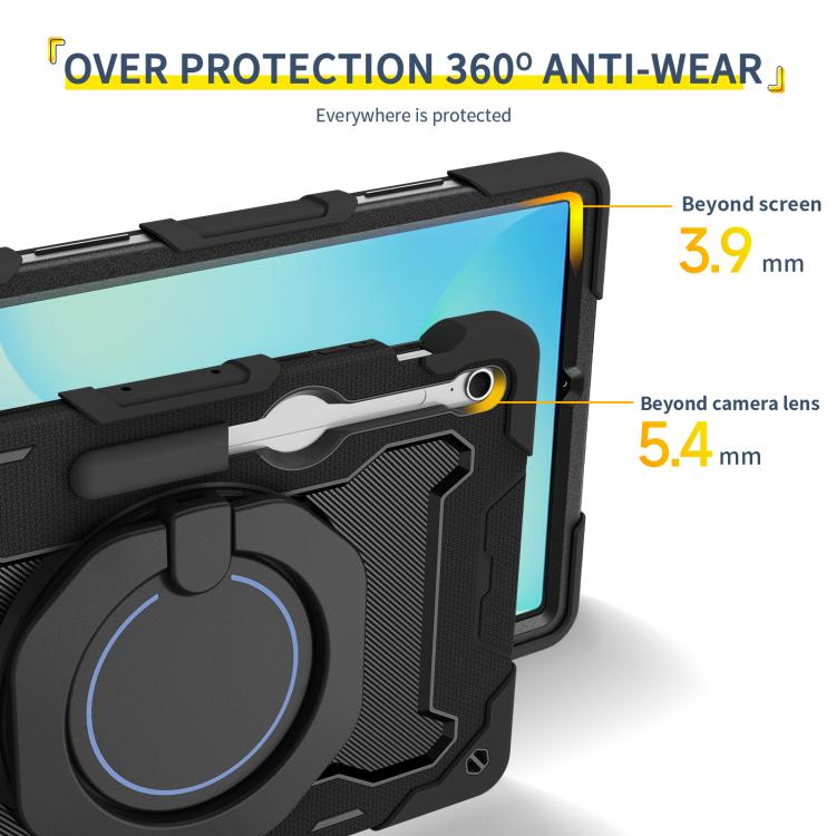 For Samsung Galaxy Tab S10 FE+ Armor Portable Rotating Ring Holder Silicone Tablet Case