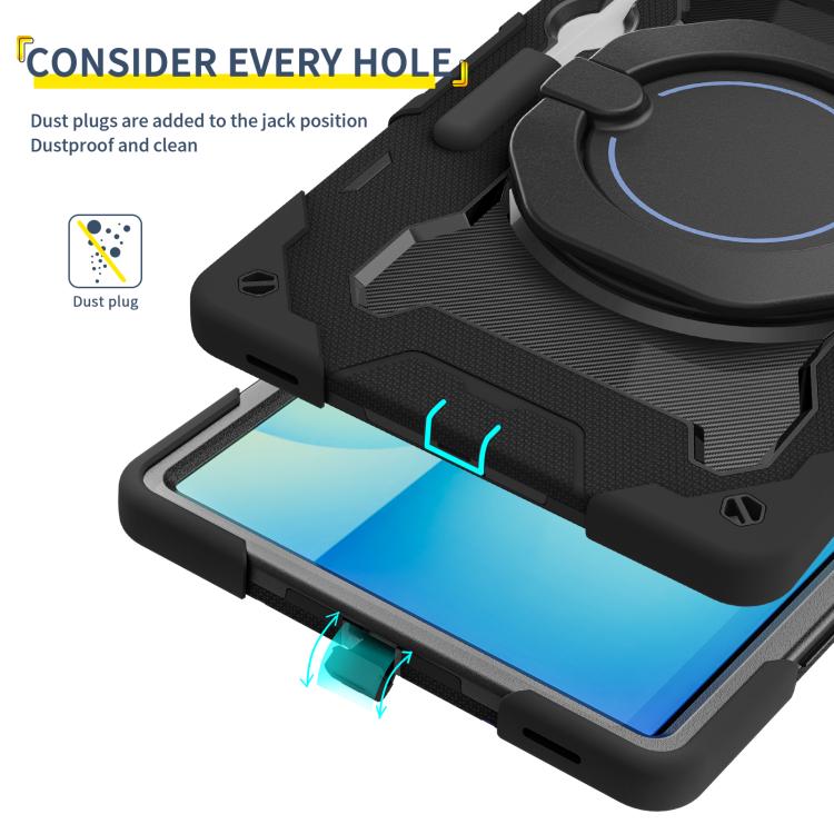 For Samsung Galaxy Tab S10 FE+ Armor Portable Rotating Ring Holder Silicone Tablet Case