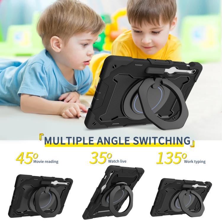 For Samsung Galaxy Tab S10 FE+ Armor Portable Rotating Ring Holder Silicone Tablet Case