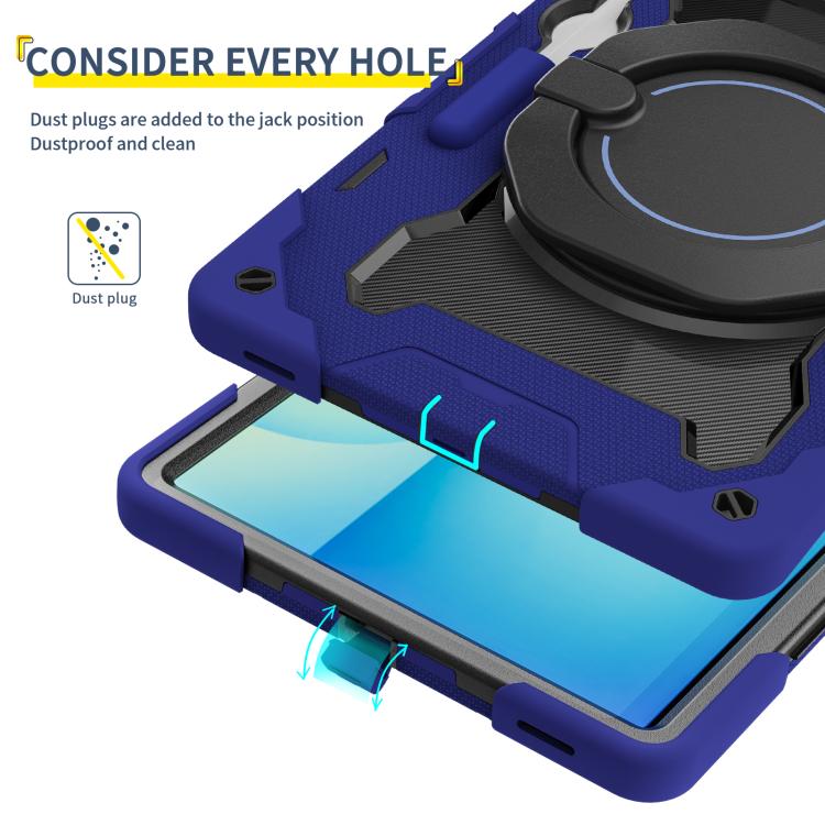 For Samsung Galaxy Tab S10 FE+ Armor Portable Rotating Ring Holder Silicone Tablet Case