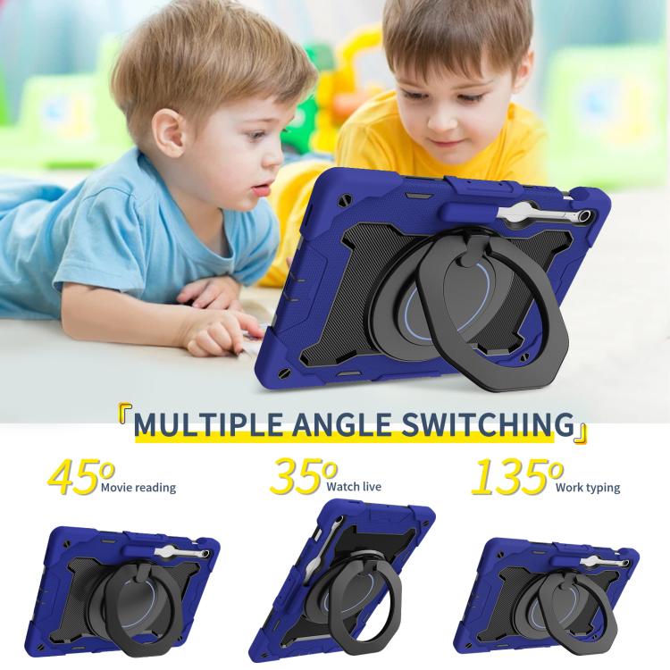 For Samsung Galaxy Tab S10 FE+ Armor Portable Rotating Ring Holder Silicone Tablet Case