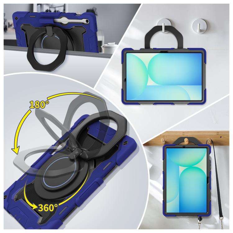 For Samsung Galaxy Tab S10 FE+ Armor Portable Rotating Ring Holder Silicone Tablet Case