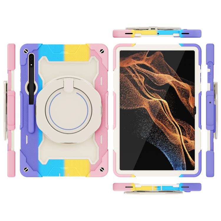 For Samsung Galaxy Tab S8 Ultra Armor Portable Rotating Ring Holder Silicone Tablet Case