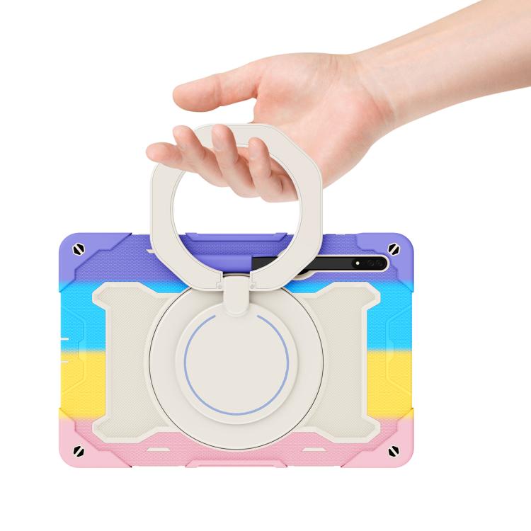 For Samsung Galaxy Tab S8 Ultra Armor Portable Rotating Ring Holder Silicone Tablet Case