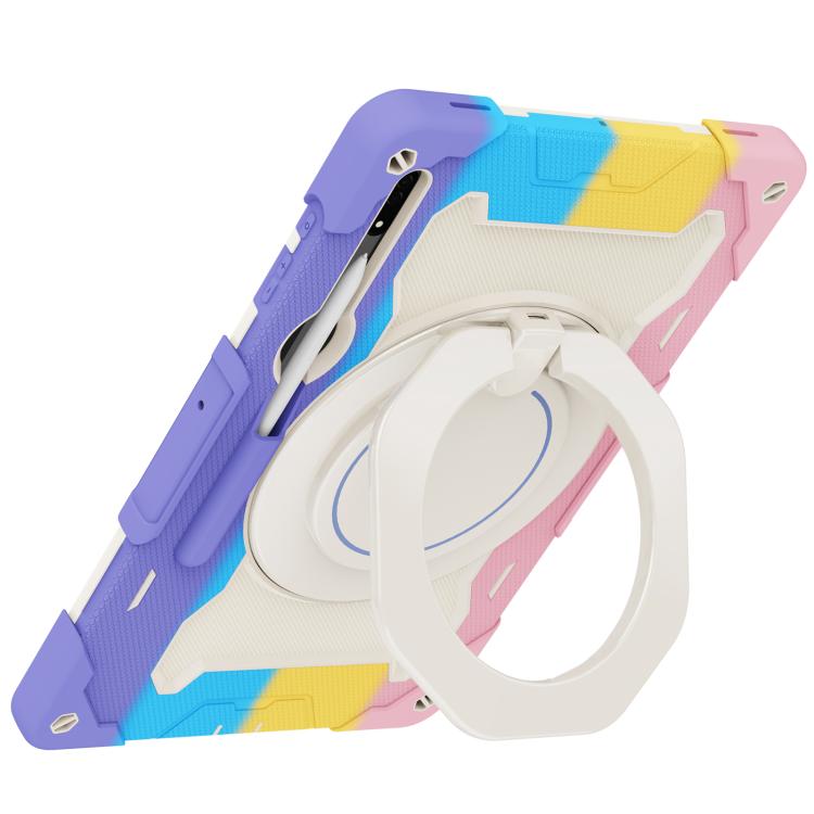 For Samsung Galaxy Tab S8 Ultra Armor Portable Rotating Ring Holder Silicone Tablet Case