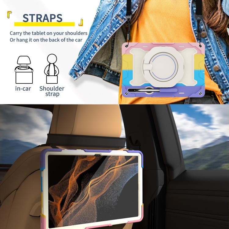 For Samsung Galaxy Tab S8 Ultra Armor Portable Rotating Ring Holder Silicone Tablet Case