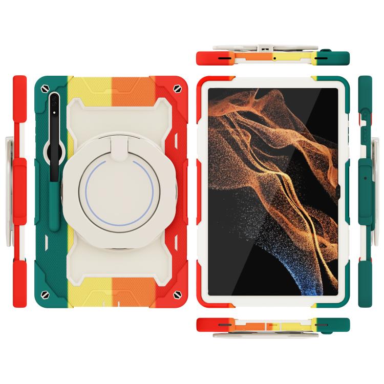 For Samsung Galaxy Tab S8 Ultra Armor Portable Rotating Ring Holder Silicone Tablet Case