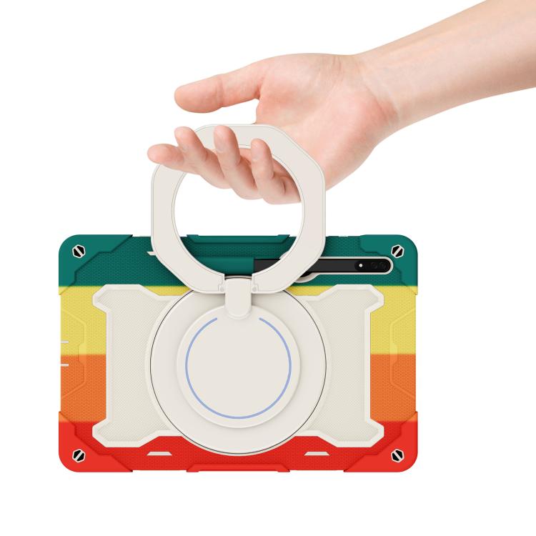 For Samsung Galaxy Tab S8 Ultra Armor Portable Rotating Ring Holder Silicone Tablet Case