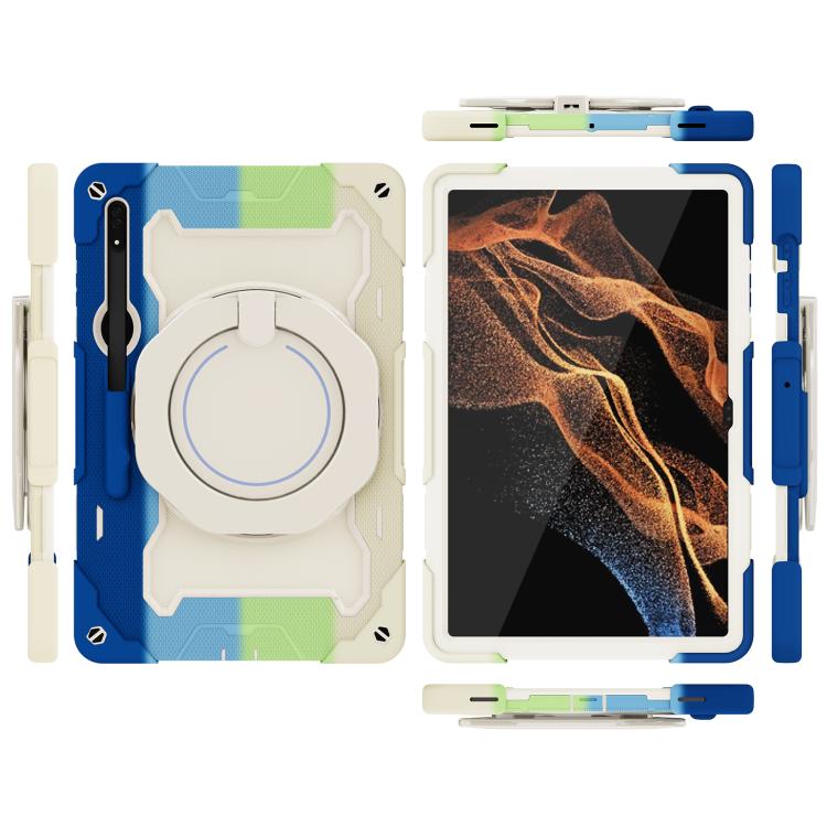 For Samsung Galaxy Tab S8 Ultra Armor Portable Rotating Ring Holder Silicone Tablet Case