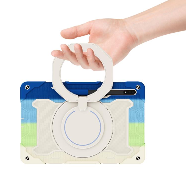 For Samsung Galaxy Tab S8 Ultra Armor Portable Rotating Ring Holder Silicone Tablet Case