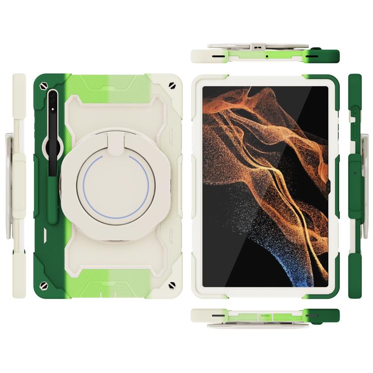 For Samsung Galaxy Tab S8 Ultra Armor Portable Rotating Ring Holder Silicone Tablet Case