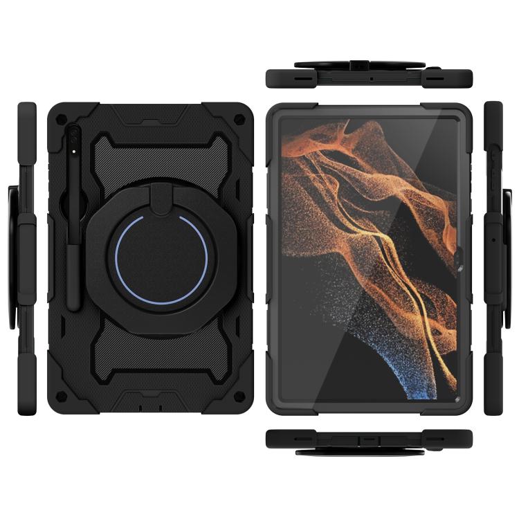 For Samsung Galaxy Tab S8 Ultra Armor Portable Rotating Ring Holder Silicone Tablet Case