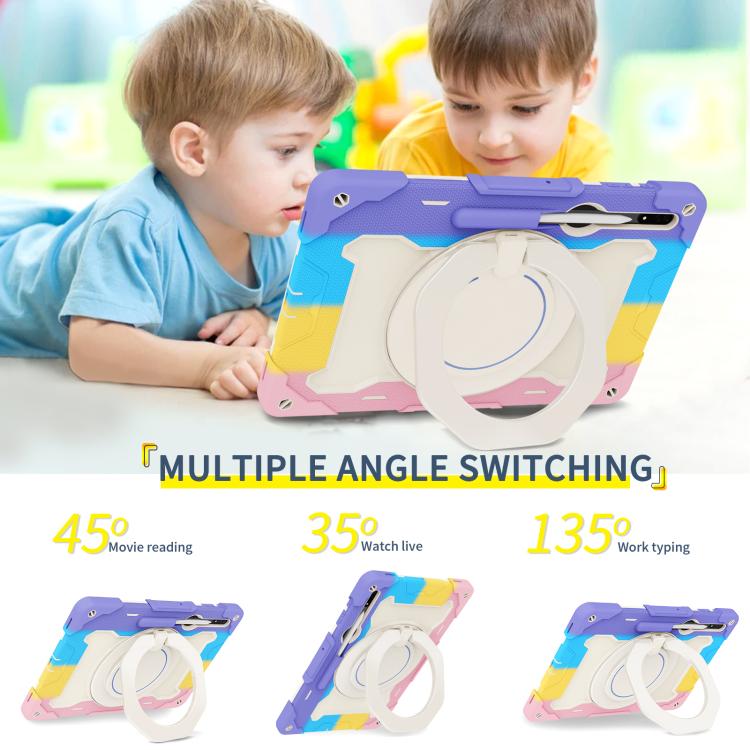 For Samsung Galaxy Tab S8 Ultra Armor Portable Rotating Ring Holder Silicone Tablet Case
