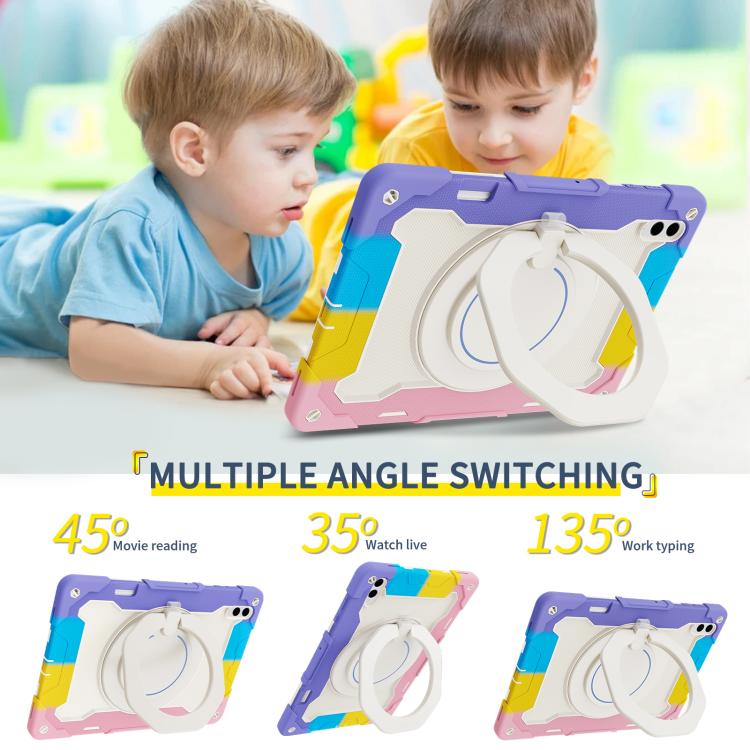 For Samsung Galaxy Tab S11 Ultra Armor Portable Rotating Ring Holder Silicone Tablet Case