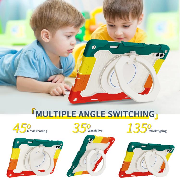 For Samsung Galaxy Tab S11 Ultra Armor Portable Rotating Ring Holder Silicone Tablet Case