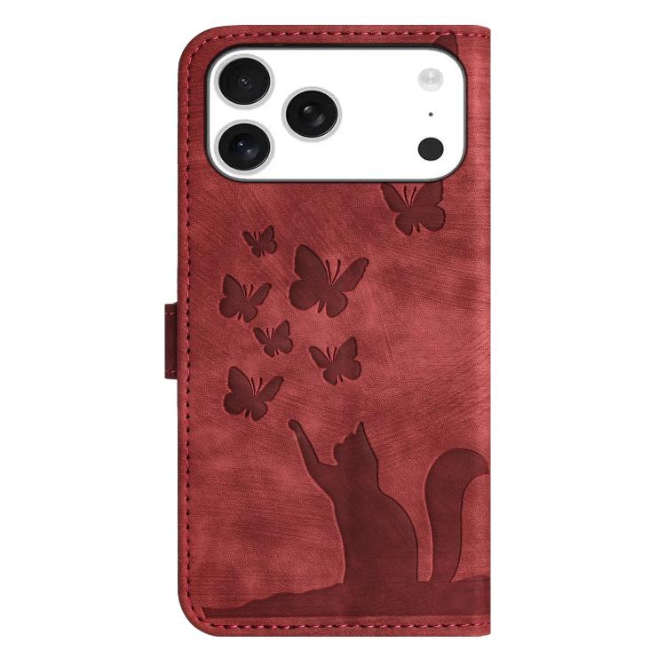 For iPhone 17 Pro Max Butterfly Cat Embossing Flip Leather Phone Case