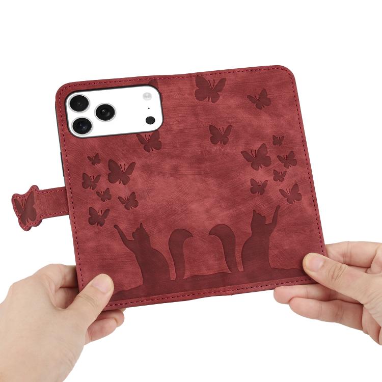 For iPhone 17 Pro Max Butterfly Cat Embossing Flip Leather Phone Case