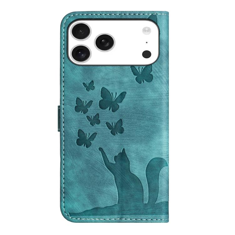 For iPhone 17 Pro Max Butterfly Cat Embossing Flip Leather Phone Case